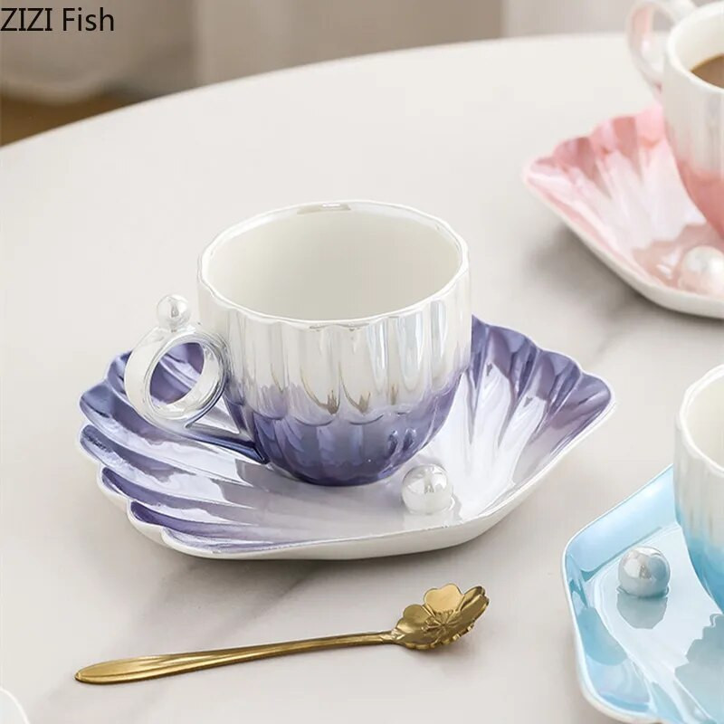 260 мл лека луксозна керамична чаша за кафе и комплект чинии Офис чаша Домакинска чаша за закуска с голям капацитет Творчески комплект за пиене