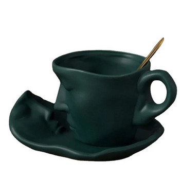 260 мл Порцеланова чаша с креативна форма на лицето и чинийка Керамична чаша за чай Артистична целувка Керамични чаши за кафе Офис чаша Сватбени подаръци