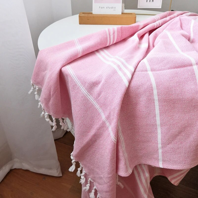 Turski pamučni ručnik s resicama 100X180 cm, SPA, teretana Prugasti pokrivač za kupanje, pogodan za kupanje, plažu, bazen