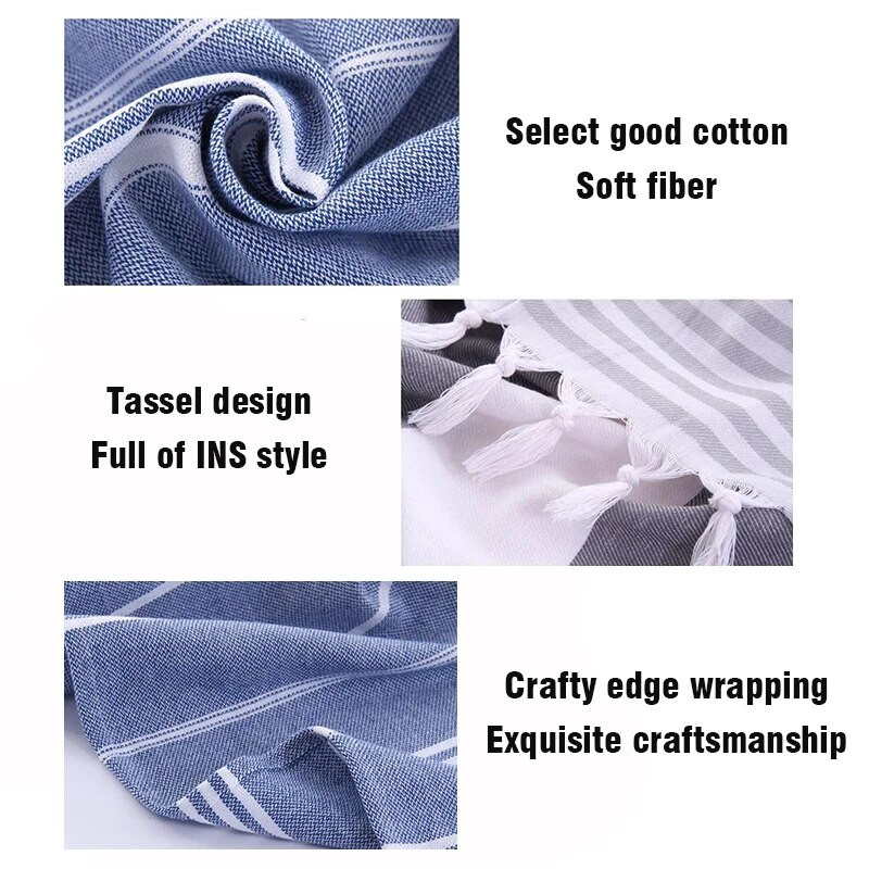 Turski pamučni ručnik s resicama 100X180 cm, SPA, teretana Prugasti pokrivač za kupanje, pogodan za kupanje, plažu, bazen