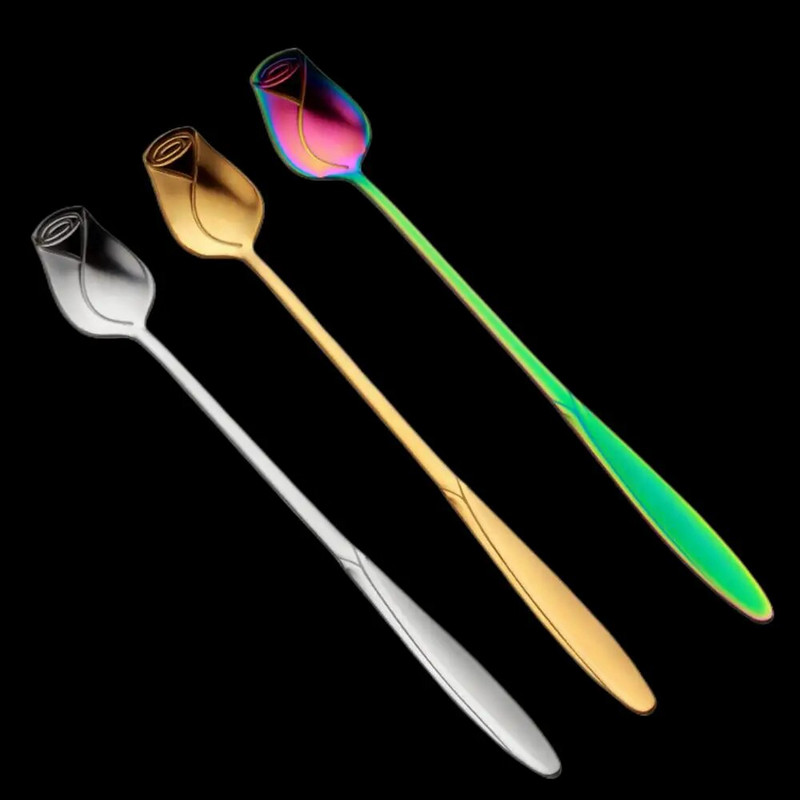 1PC Žlica za ruže od nehrđajućeg čelika, duga ručka, žličica za kavu, čaj, desert, sladoled, posuđe, žlica za salatu od meda, dekor božićni dar