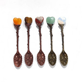 1kom Prirodna kristalna žličica u obliku srca Energetska ružičasta kvarcna kuhinjska dekoracija Žličica za desert Žličica za kavu Dajte darove