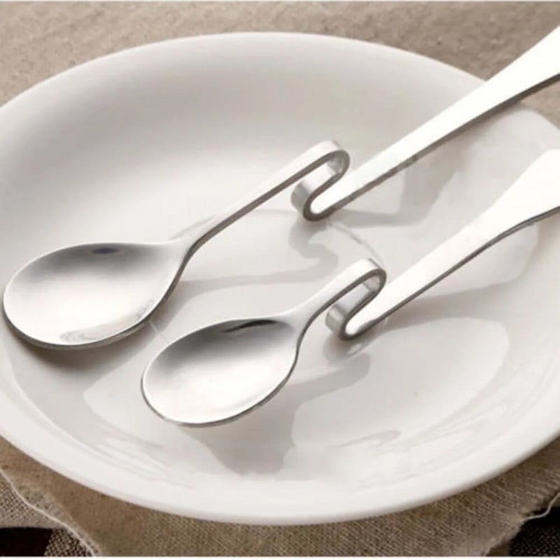 Rozsdamentes acél S-alakú függő csésze kanál étterem szálloda hajlított nyél csavaró kanál kávé tej tea ívelt keverőkanál