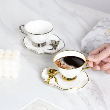 Coffee Cup Bone China Πορσελάνινο Σετ Καφέ Φλιτζάνια Στυλ Βόρειας Ευρώπης Πιατάκια Σετ στολίδια πεταλούδας Κεραμικά ποτά