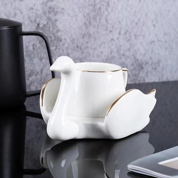 Swan Луксозна чаша за кафе Комплект чинийки Керамика с ръка и чиния Мляко Чай Капучино Сервиз 110 мл Подаръци за двойки за рожден ден