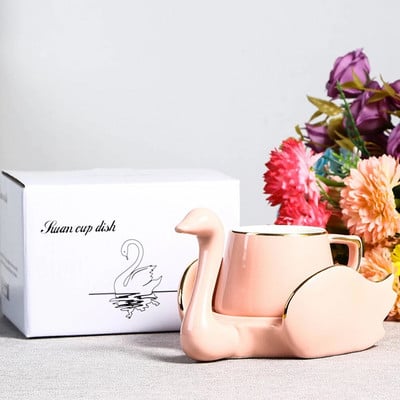 Swan luxus kávéscsésze csészealj készlet kézi és edénytejjel tea cappuccino étkészlet 110 ml születésnapi pároknak ajándék