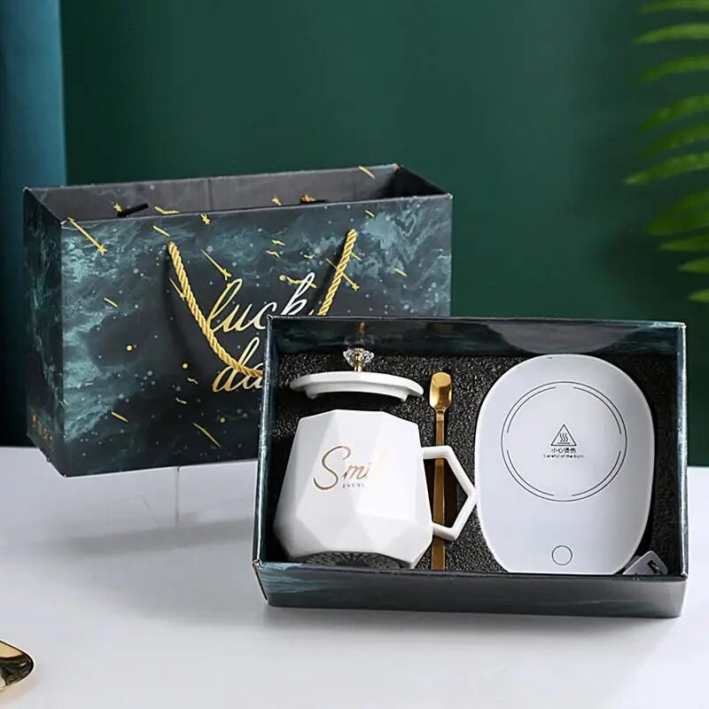 Išmanusis keramikinis puodelio šildytuvas puodelio padėkliuko šildytuvas termostatinis kavos šildymas elektrinis puodelio rinkinys Pienas arbatos šildymas vanduo Namų biuro dovana