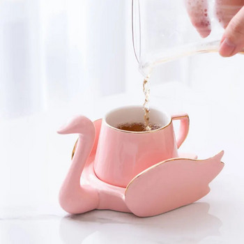 Творчески деликатен комплект чинийки за чаша за кафе Swan със златен ръб Малка сладка чаша за чай Сервизи Керамични чаши и чинийки Прекрасни подаръци
