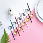 1 бр. Лъжица за кафе от неръждаема стомана 304 Лъжици за сладолед и чай Черно злато Цветни лъжици Комплект сервизи за вечеря в хотелски ресторант