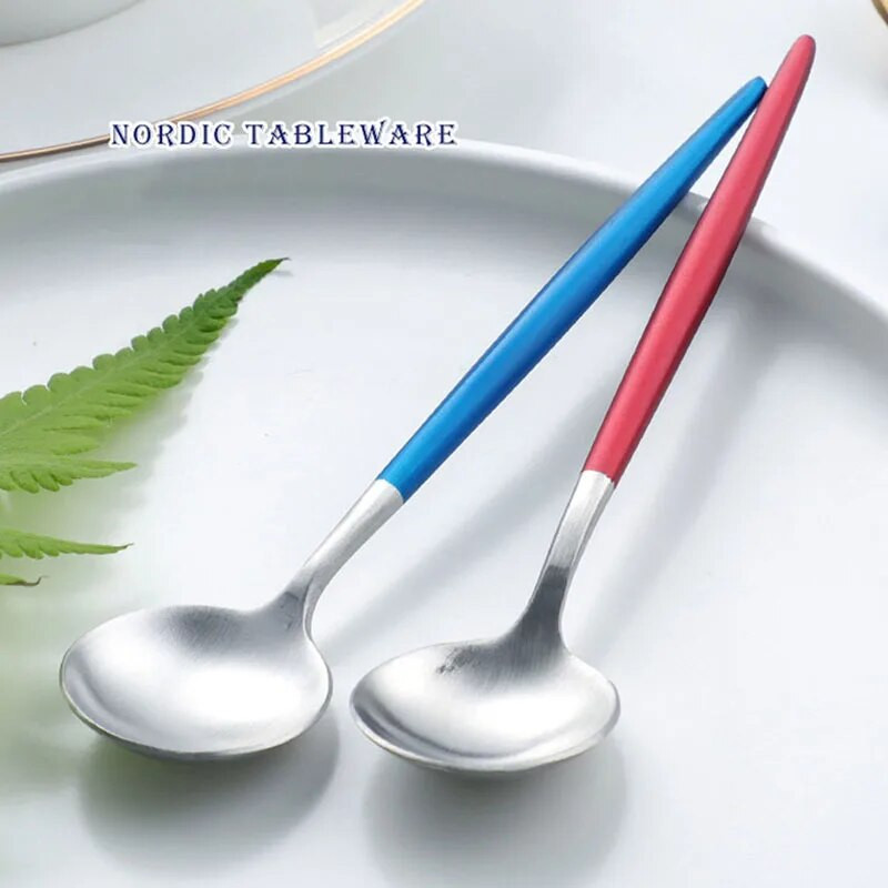 1 бр. Лъжица за кафе от неръждаема стомана 304 Лъжици за сладолед и чай Черно злато Цветни лъжици Комплект сервизи за вечеря в хотелски ресторант