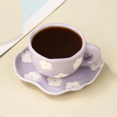 180 ml-es aranyos, kézzel gyúrt kerámia kávésbögre és csészealj Kreatív, kézzel festett délutáni teáscsésze csészealjlány illatos teáscsészével