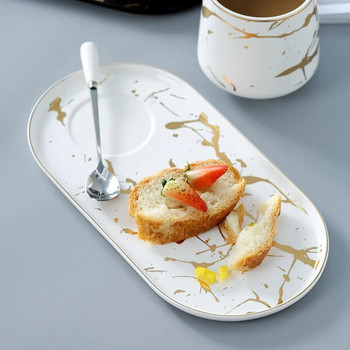 Πιάτο πρωινού από πορσελάνινο μάρμαρο και πιατάκι για ένα άτομο Σετ φλιτζάνι καφέ από μαρμάρινο κεραμικό γάλα από σκανδιναβικό μάρμαρο και δημιουργικό σετ πιατάκι