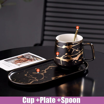 Чиния за закуска Порцеланов мрамор и чинийка Комплект за един човек Северна мраморна керамична чаша за мляко Чаша за кафе и творчески комплект чинийки