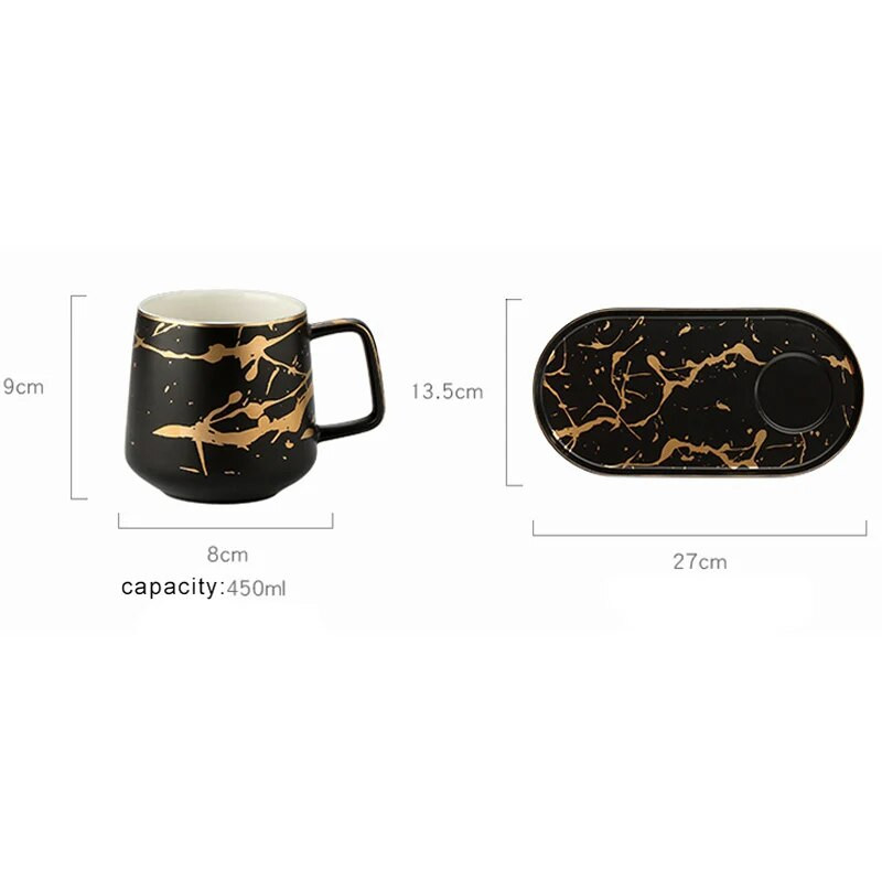 Чиния за закуска Порцеланов мрамор и чинийка Комплект за един човек Северна мраморна керамична чаша за мляко Чаша за кафе и творчески комплект чинийки