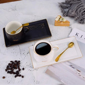 250 ml Европейски стил Креативен керамичен комплект чаши за кафе Порцеланови чаши с поднос и лъжица Вода Чаша за чай Чаши за закуска Мляко