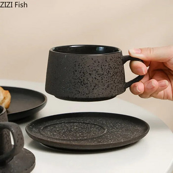 Σετ ιαπωνικού φλιτζάνι καφέ και πιατάκι Vintage κεραμική κούπα γραφείου Απογευματινό τσάι Cappuccino Latte Κύπελλο Home Milk Cup Drinking