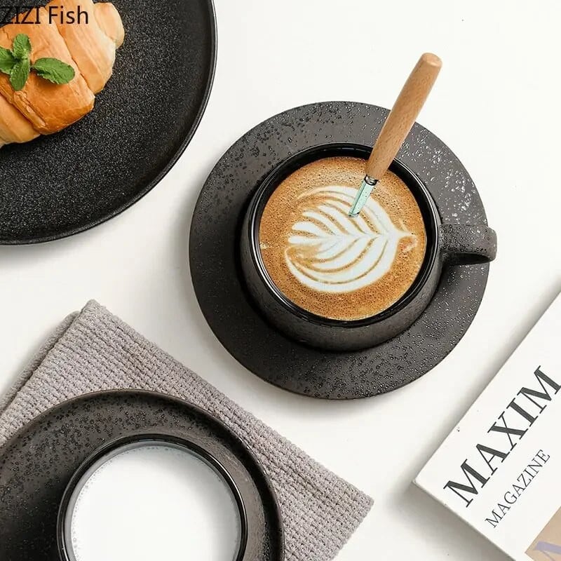 Japoniškos kavos puodelio ir lėkštės rinkinys Vintage keramikinis puodelis biuro popietės arbatos kapučino latte puodelis namų pieno puodelio gėrimo rinkinys