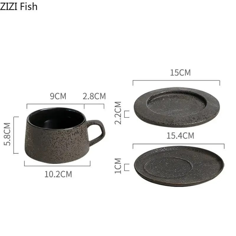 Japoniškos kavos puodelio ir lėkštės rinkinys Vintage keramikinis puodelis biuro popietės arbatos kapučino latte puodelis namų pieno puodelio gėrimo rinkinys