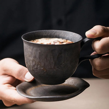 KuBac Design керамични съдове, ръчно изработени в японски стил, ретро ретро чаша за кафе, следобеден чай, комплект керамични чаши с поднос Drop Доставка
