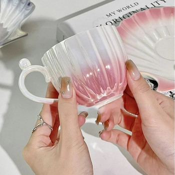 Творческа чаша във формата на перлена мида в корейски стил Сладка керамична чаша за кафе и мляко Комплект чаши за еспресо с чинийка Чаша за вода