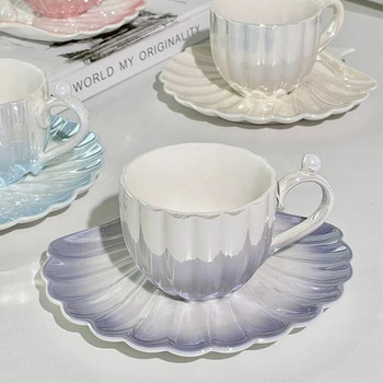 Творческа чаша във формата на перлена мида в корейски стил Сладка керамична чаша за кафе и мляко Комплект чаши за еспресо с чинийка Чаша за вода