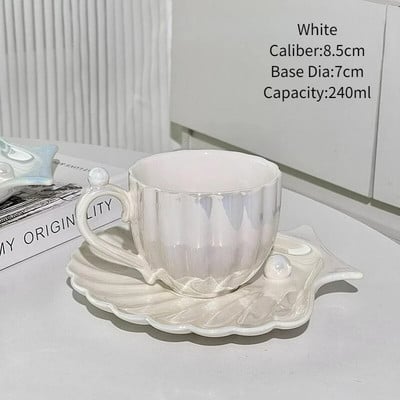 Creative Pearl Shell formos puodelis Korėjietiško stiliaus Mielas keraminis kavos pieno puodelis Espreso puodelio rinkinys su lėkšte Gėrimų indų vandens puodelis