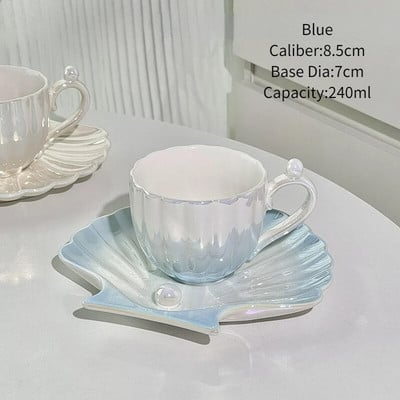 Creative Pearl Shell formos puodelis Korėjietiško stiliaus Mielas keraminis kavos pieno puodelis Espreso puodelio rinkinys su lėkšte Gėrimų indų vandens puodelis