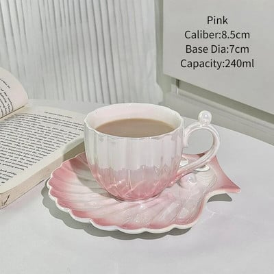 Creative Pearl Shell formos puodelis Korėjietiško stiliaus Mielas keraminis kavos pieno puodelis Espreso puodelio rinkinys su lėkšte Gėrimų indų vandens puodelis