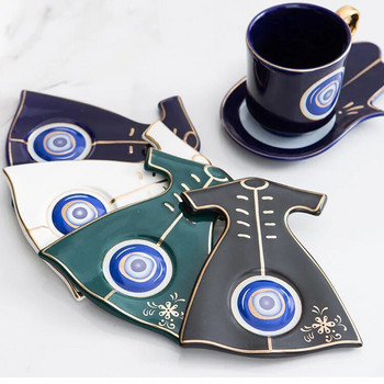 Σετ πιατάκι για φλιτζάνι καφέ Turkish Blue Eyes Luxury με πιάτο σε σχήμα χεριών και ρούχων Ottoman Cup Boonido Coffee Cappuccino Cup 200ml