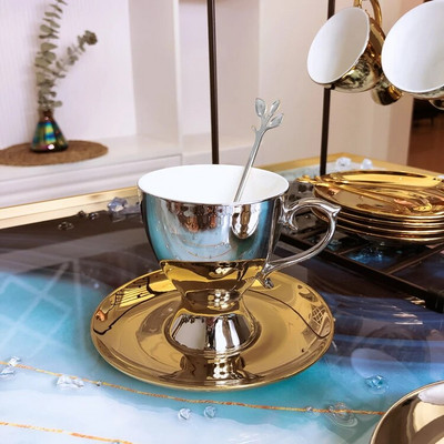 Чаша за кафе Комплекти чинийки Керамика Чаша за кафе Следобеден чай Чаша за чай Реколта Чаша за кафе с чиния Лъжица Домакински прибори за пиене