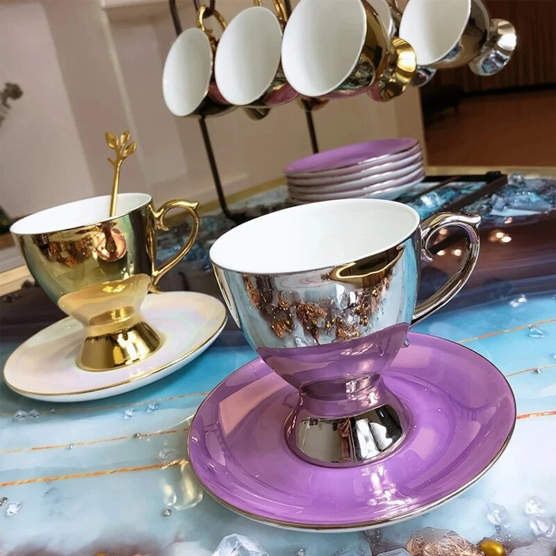 Чаша за кафе Комплекти чинийки Керамика Чаша за кафе Следобеден чай Чаша за чай Реколта Чаша за кафе с чиния Лъжица Домакински прибори за пиене