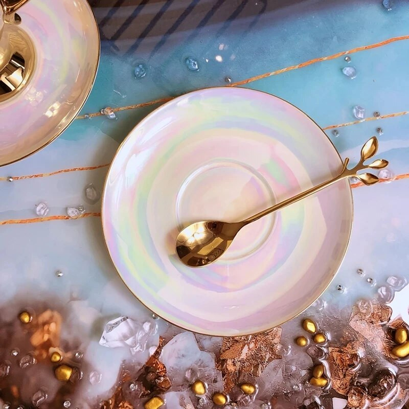 Чаша за кафе Комплекти чинийки Керамика Чаша за кафе Следобеден чай Чаша за чай Реколта Чаша за кафе с чиния Лъжица Домакински прибори за пиене