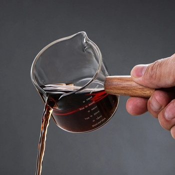 YWDL 50/75/100/140 мл дървена дръжка, стъклена мерителна чаша за еспресо, кана за мляко с едно гърло, принадлежности за кафе, прозрачна кухненска мерителна чаша