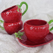 Ръчно рисуван триизмерен релеф с форма на ягода Чаша за кафе, домакинска чаша, британска чаша за следобеден чай Чаша