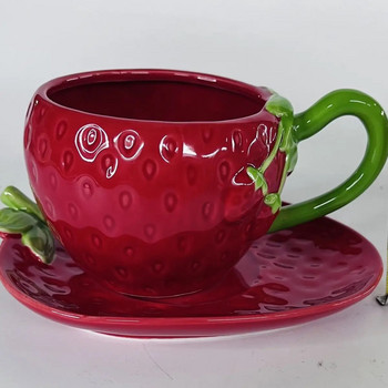 Ζωγραφισμένο στο χέρι τρισδιάστατο ανάγλυφο σε σχήμα φράουλας Φλιτζάνι καφέ οικιακό φλιτζάνι βρετανικό απογευματινό φλιτζάνι τσαγιού Κούπα