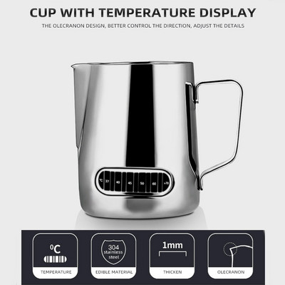 350/600 ml roostevabast terasest piimavahustaja kann termomeetri indikaatoriga piimakann Barista Coffe Latte Art Cup piimakann