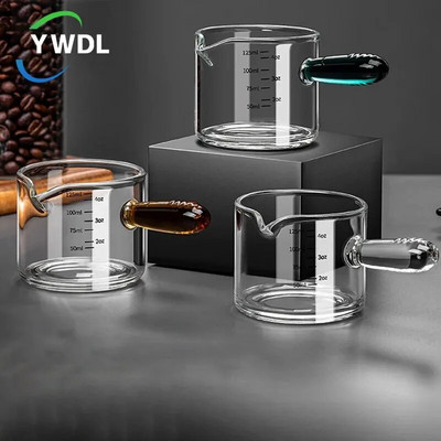 60/125 мл Мерителна чаша за еспресо със стъклена дръжка V-образна форма на устата Захар Кана за мляко Консумативи за кафе Мерителна чаша Кухненска чаша за подправки