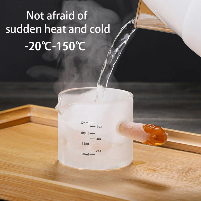 60/125 мл Мерителна чаша за еспресо със стъклена дръжка V-образна форма на устата Захар Кана за мляко Консумативи за кафе Мерителна чаша Кухненска чаша за подправки