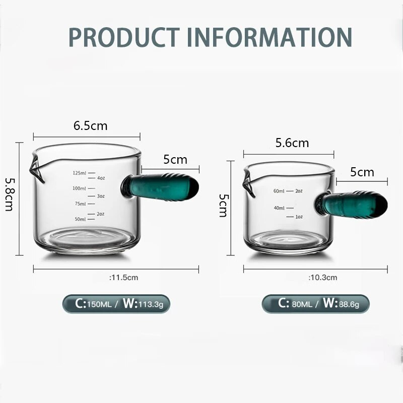60/125 мл Мерителна чаша за еспресо със стъклена дръжка V-образна форма на устата Захар Кана за мляко Консумативи за кафе Мерителна чаша Кухненска чаша за подправки