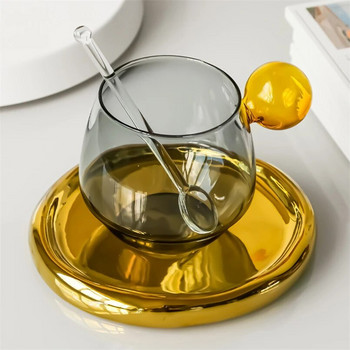 Влизане в ниша в скандинавски стил Луксозна чаша за кафе лате, чинийка, костюм за лъжица Британски сервиз за следобеден чай, домакинска топлоустойчива стъклена чаша