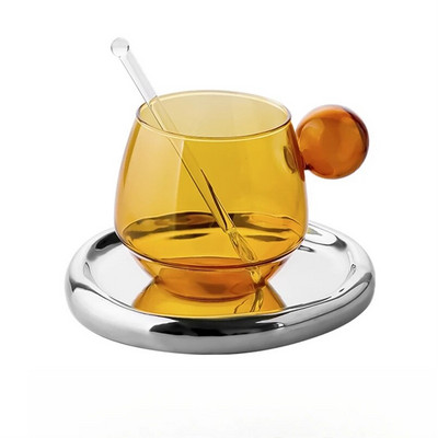 Влизане в ниша в скандинавски стил Луксозна чаша за кафе лате, чинийка, костюм за лъжица Британски сервиз за следобеден чай, домакинска топлоустойчива стъклена чаша