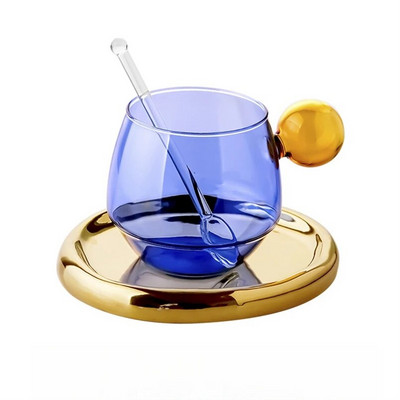 Влизане в ниша в скандинавски стил Луксозна чаша за кафе лате, чинийка, костюм за лъжица Британски сервиз за следобеден чай, домакинска топлоустойчива стъклена чаша