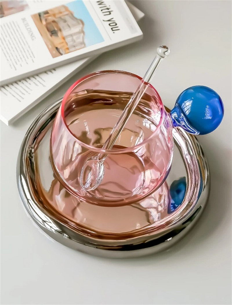 Влизане в ниша в скандинавски стил Луксозна чаша за кафе лате, чинийка, костюм за лъжица Британски сервиз за следобеден чай, домакинска топлоустойчива стъклена чаша