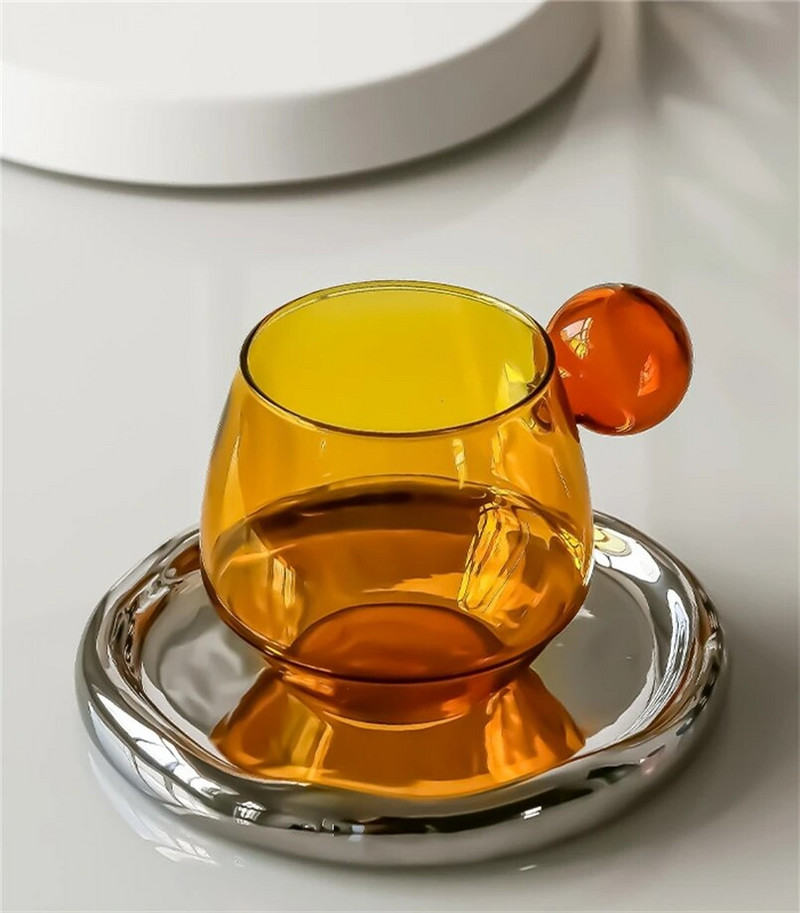 Влизане в ниша в скандинавски стил Луксозна чаша за кафе лате, чинийка, костюм за лъжица Британски сервиз за следобеден чай, домакинска топлоустойчива стъклена чаша