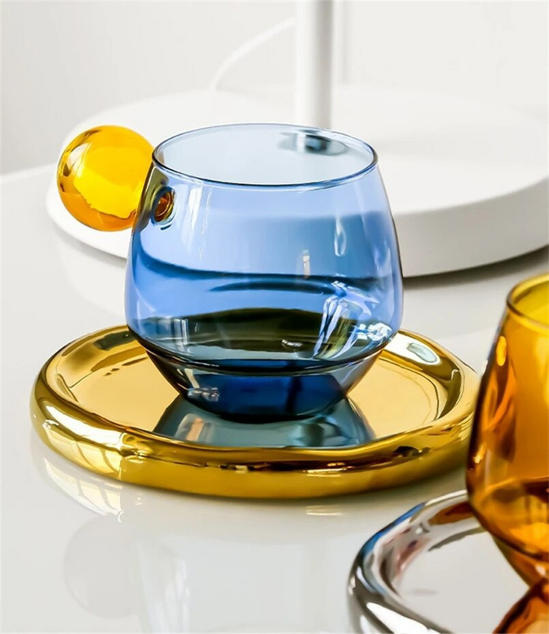 Влизане в ниша в скандинавски стил Луксозна чаша за кафе лате, чинийка, костюм за лъжица Британски сервиз за следобеден чай, домакинска топлоустойчива стъклена чаша