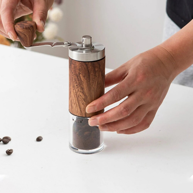 Mlin za mljevenje kave u zrnu Prijenosna poluga od nehrđajućeg čelika od drvenog zrna Ručni ručni mlin za kavu Kuhinjski alat za mljevenje