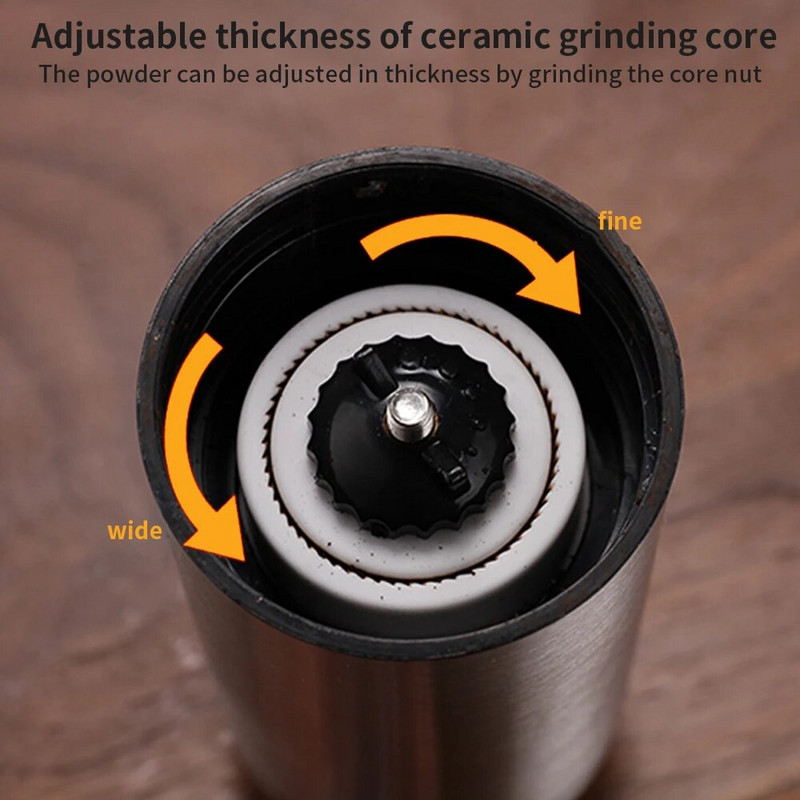 Mlin za mljevenje kave u zrnu Prijenosna poluga od nehrđajućeg čelika od drvenog zrna Ručni ručni mlin za kavu Kuhinjski alat za mljevenje