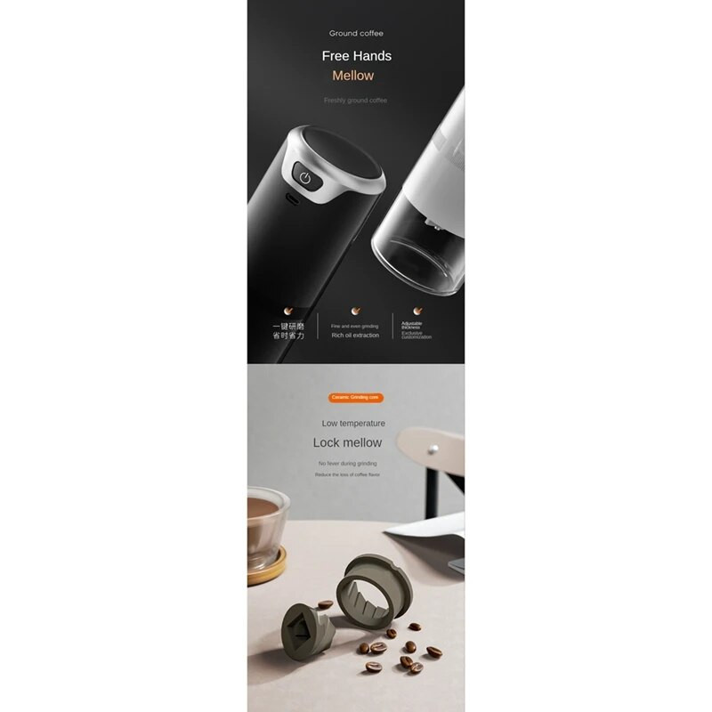 Кафемелачка Електрическа мелница за еспресо кафе на зърна Автоматична преносима акумулаторна мелничка за кафе от неръждаема стомана