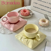 Ins Style Възглавница Керамични чаши Творческа керамична чаша Сладки чаши за кафе с мляко и чинийка Чаша за домашна закуска Декорация на дома