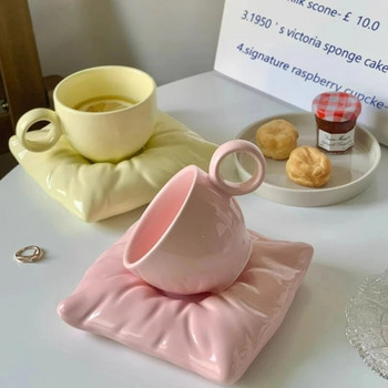 Ins Style Μαξιλάρι Κεραμικές κούπες Δημιουργική κεραμική κούπα Χαριτωμένα φλιτζάνια καφέ γάλακτος με πιατάκι Κούπα για πρωινό στο σπίτι Διακόσμηση σπιτιού